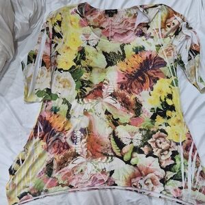 Colorful Floral Butterfly Women's Top Tunic 2 XL